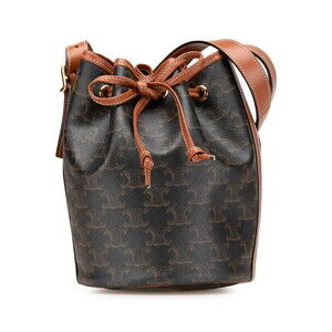 Celine Triomphe Drawstring Crossbody Shoulder Bag Brown Leather